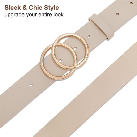 Women Leather Belt Beige E - Picture 4 of 6